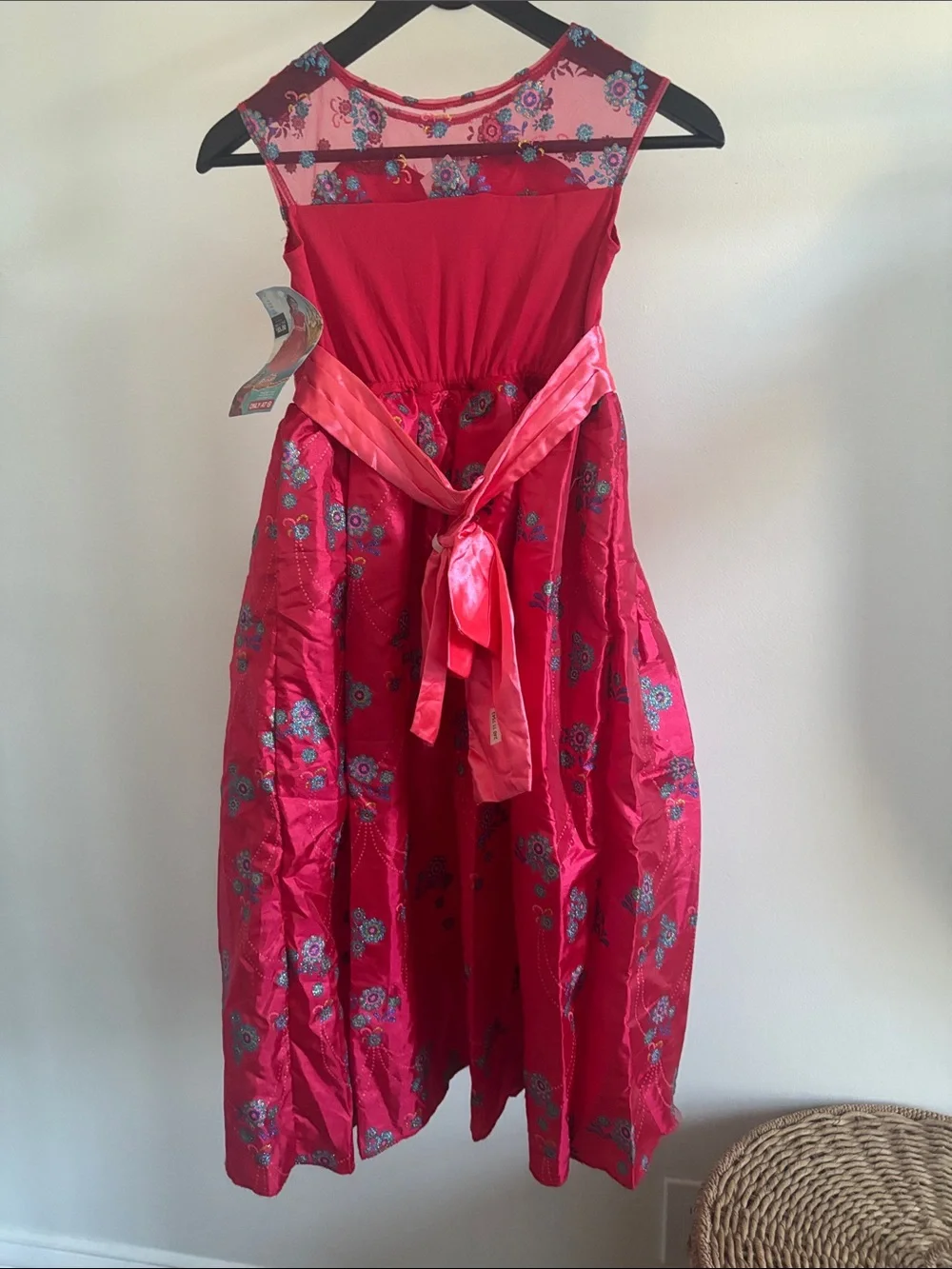 Girls' Red Floral Tulle Halloween dress with Sheer Yoke
